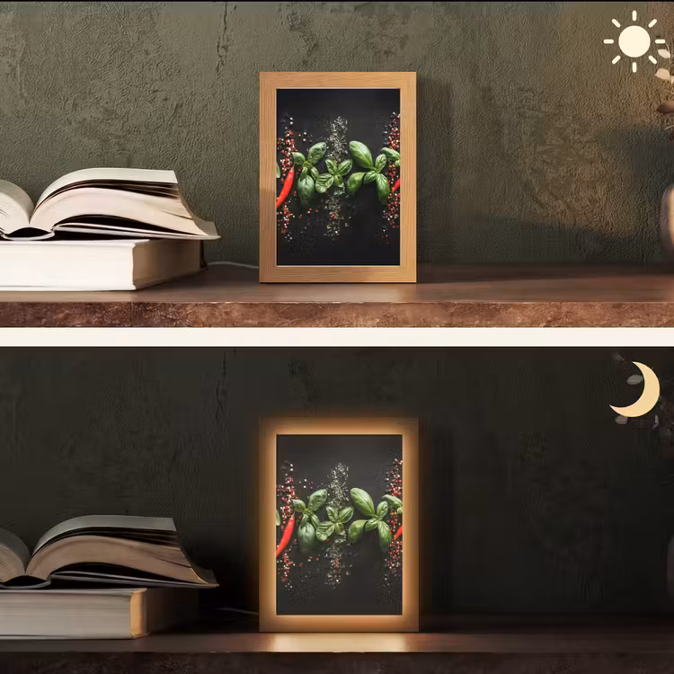 Chilipepers - Basilicum - Blaadjes - Rood Light Box met kabel (Tafellamp) klein -sfeer3
