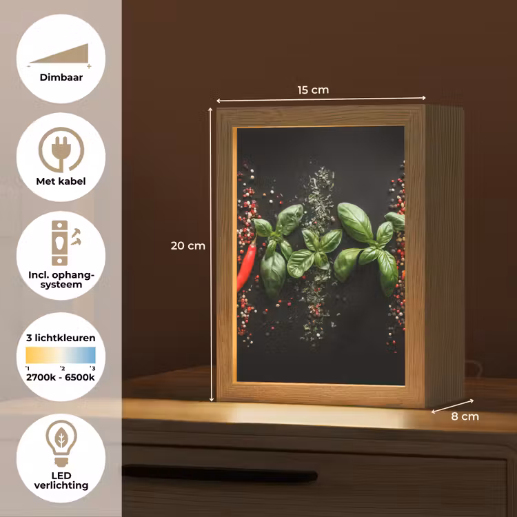 Chilipepers - Basilicum - Blaadjes - Rood Light Box met kabel (Tafellamp) klein -USP_NL
