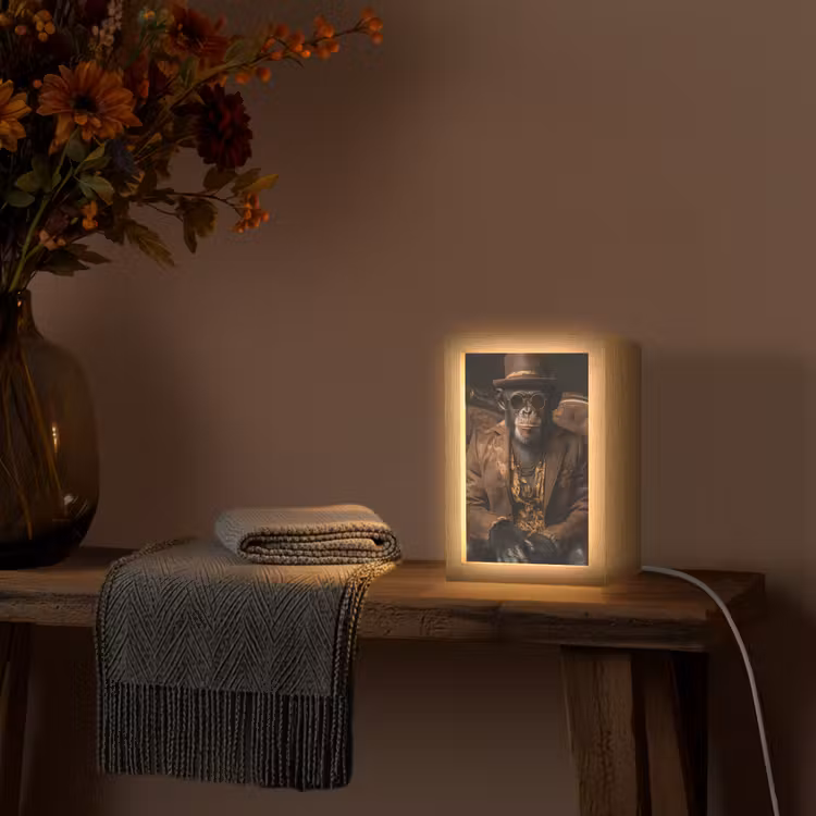 Chimpansee - Stoel - Pak - Bruin Light Box met kabel (Tafellamp) klein -sfeer4
