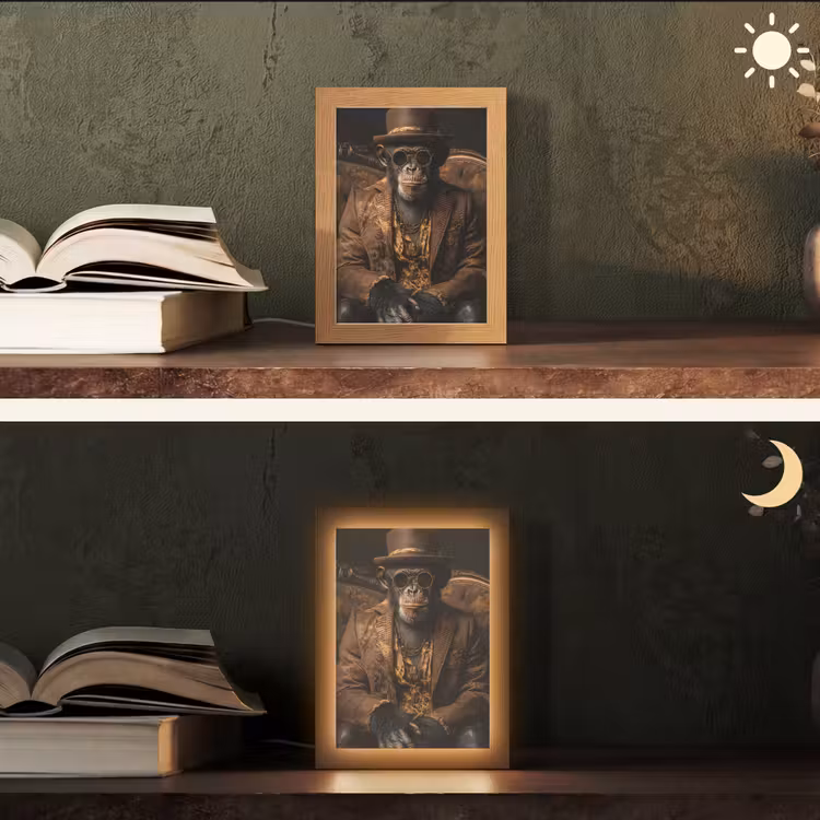 Chimpansee - Stoel - Pak - Bruin Light Box met kabel (Tafellamp) klein -sfeer3