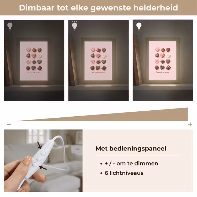 Chocolaatjes - Hartvormig - Liefste Light Box met kabel (Tafellamp) klein -USP_dimbaarNL
