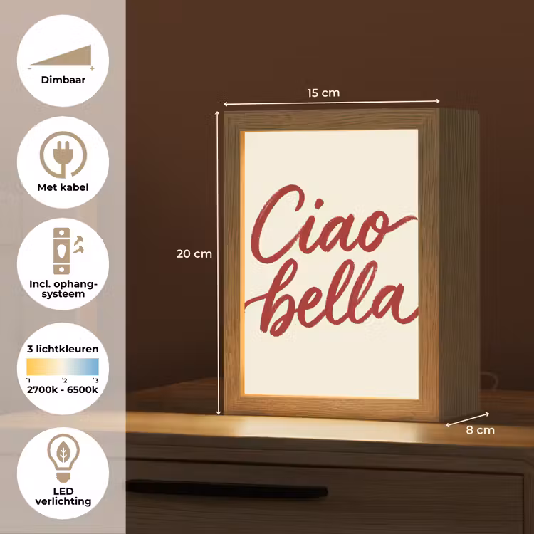 Ciao bella - Rood - Wit - Minimalistisch Light Box met kabel (Tafellamp) klein -USP_NL