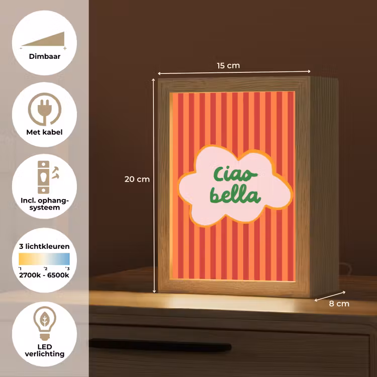 Ciao bella - Tekstwolk - Strepen - Oranje Light Box met kabel (Tafellamp) klein -USP_NL