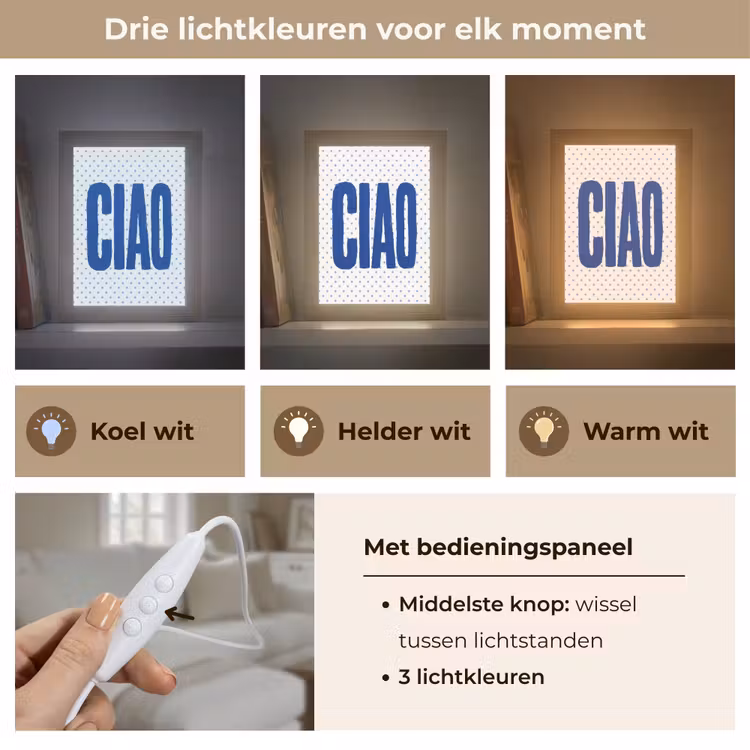 Ciao - Blauw - Stippen Light Box met kabel (Tafellamp) klein -USP_lichtkleurNL