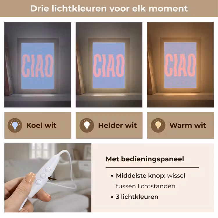Ciao - Roze - Blauw - Golvend Light Box met kabel (Tafellamp) klein -USP_lichtkleurNL