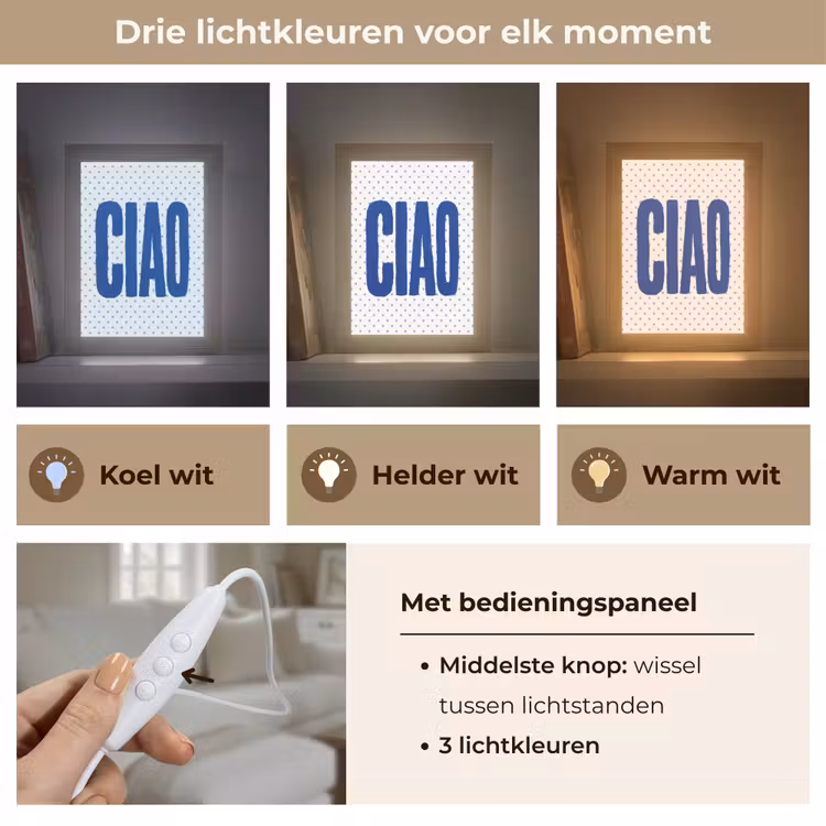 Ciao - Stippen - Roze - Wit Light Box met kabel (Tafellamp) klein -USP_lichtkleurNL