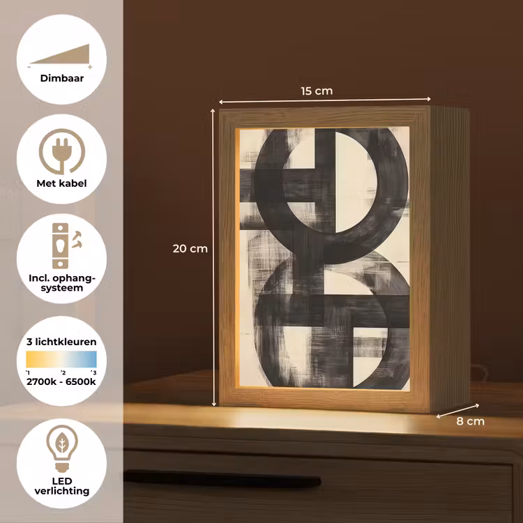 Cirkels - Balken - Zwart - Abstract Light Box met kabel (Tafellamp) klein -USP_NL