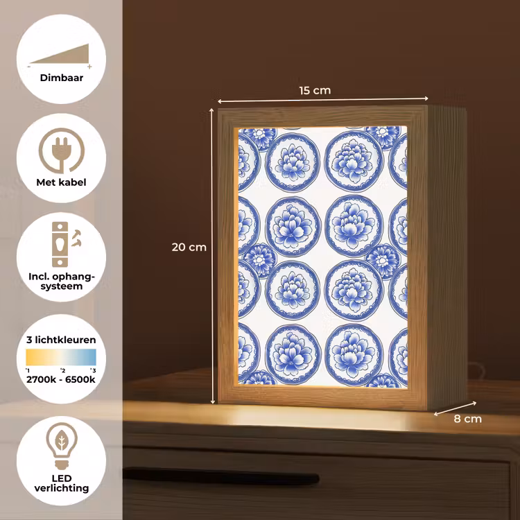 Cirkels - Bloemen - Blauw Light Box met kabel (Tafellamp) klein 925 -USP_NL