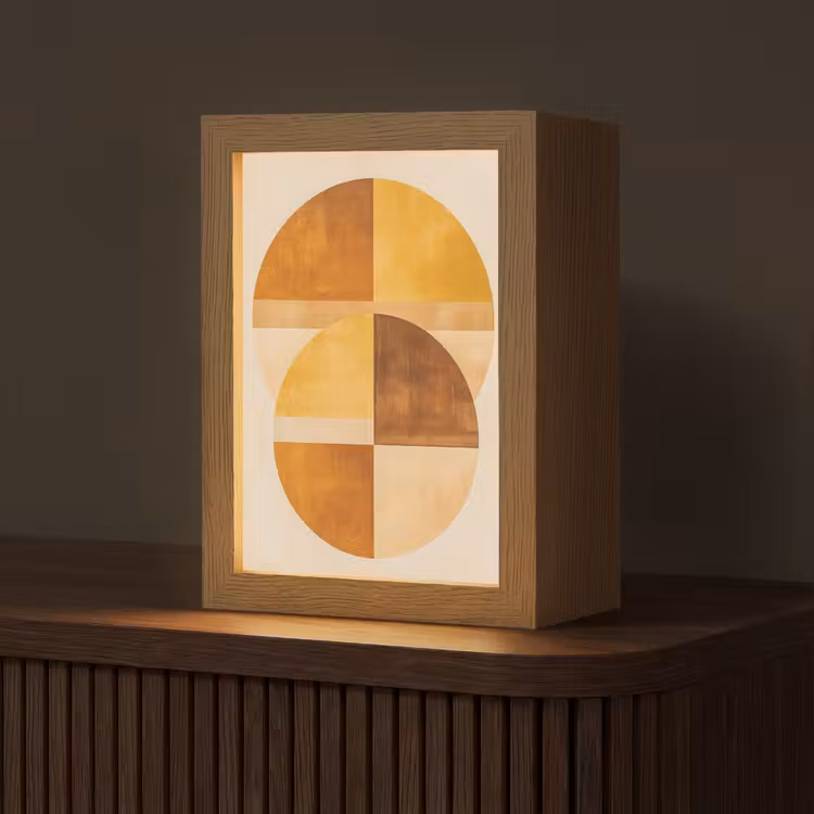 Cirkels - Geel - Minimalistisch Light Box met kabel (Tafellamp) klein -z3d_website