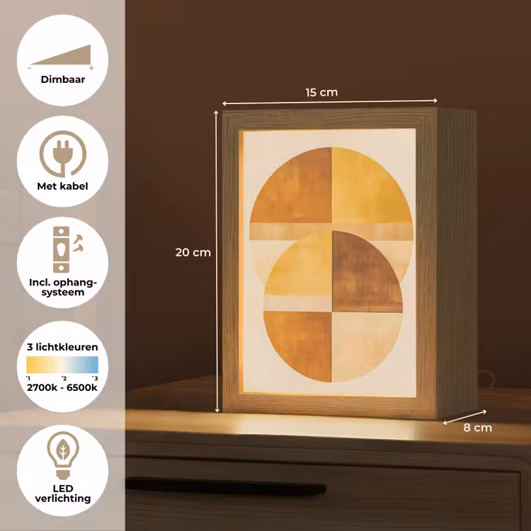 Cirkels - Geel - Minimalistisch Light Box met kabel (Tafellamp) klein -USP_NL