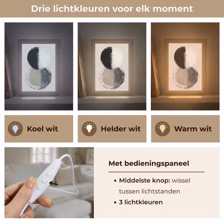 Cirkels - Strepen - Minimalistisch - Zwart Light Box met kabel (Tafellamp) klein -USP_lichtkleurNL