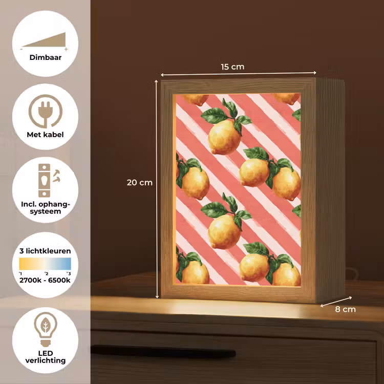 Citroen - Geïllustreerd - Oranje Light Box met kabel (Tafellamp) klein 925 -USP_NL