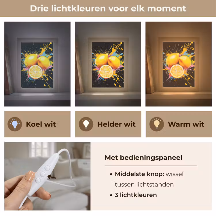 Citroen - Graffiti - Kleurrijk - Verf - Modern Light Box met kabel (Tafellamp) klein -USP_lichtkleurNL