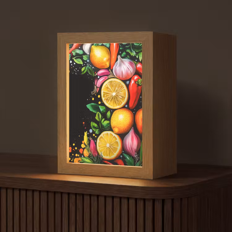 Citroenen - Peper - Kruiden - Graffiti - Verf - Abstract Light Box met kabel (Tafellamp) klein -z3d_website