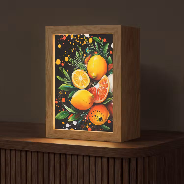 Citroenen - Zwart - Kruiden - Graffiti - Verf Light Box met kabel (Tafellamp) klein -z3d_website