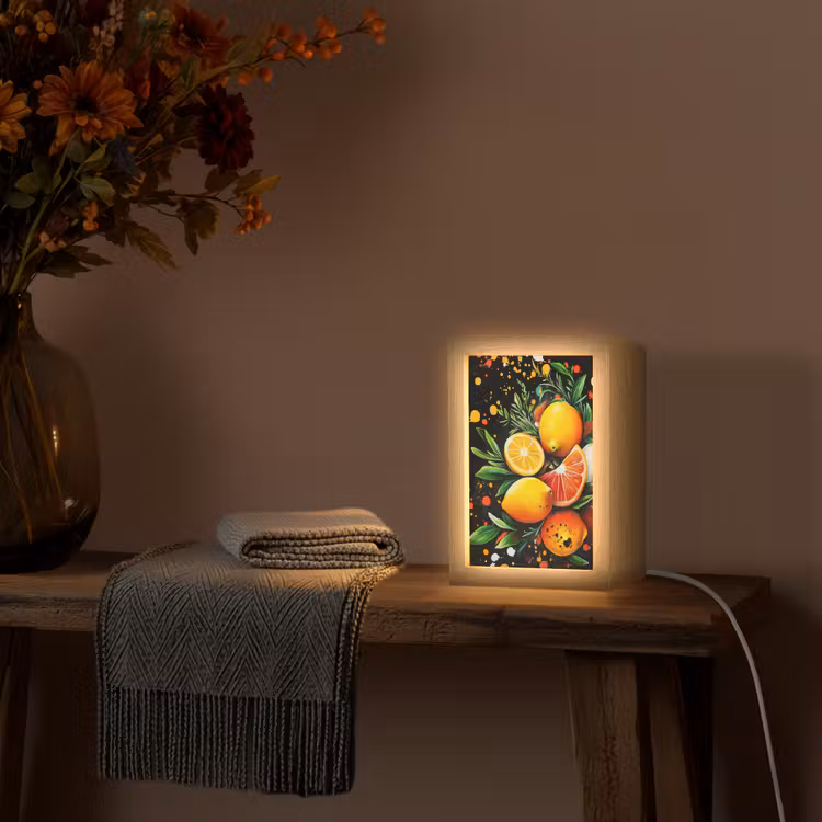 Citroenen - Zwart - Kruiden - Graffiti - Verf Light Box met kabel (Tafellamp) klein -sfeer4