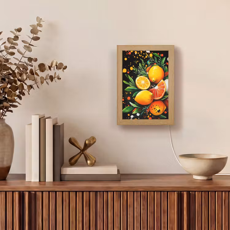 Citroenen - Zwart - Kruiden - Graffiti - Verf Light Box met kabel (Tafellamp) klein -sfeer2