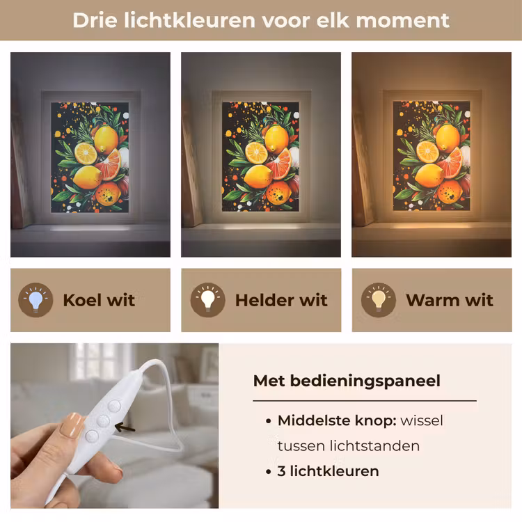 Citroenen - Zwart - Kruiden - Graffiti - Verf Light Box met kabel (Tafellamp) klein -USP_lichtkleurNL