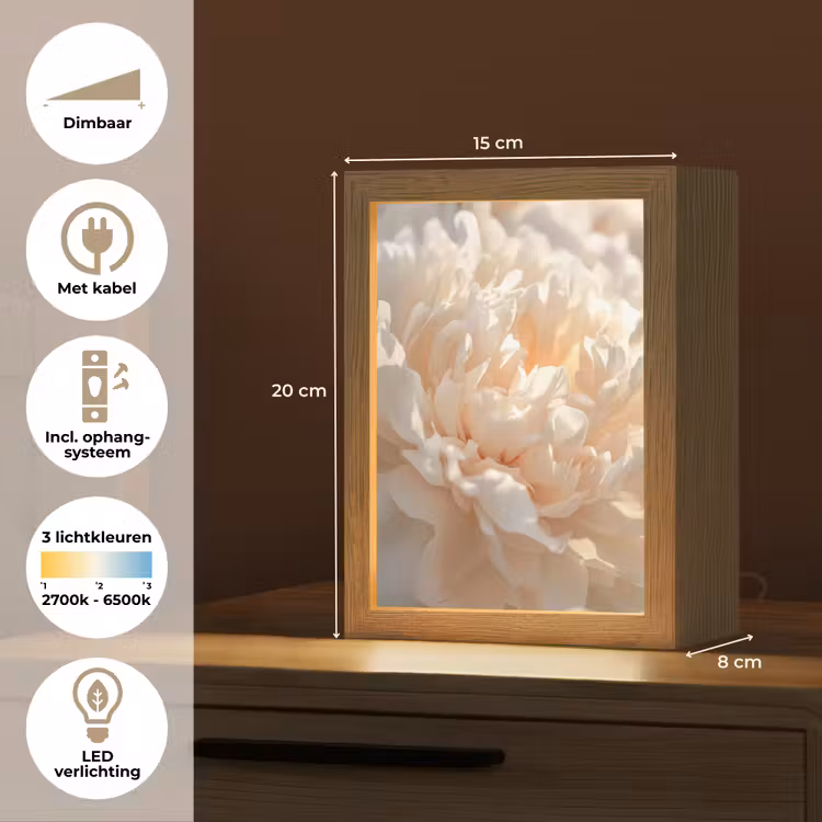 Close up - Pioenroos - Lichtroze Light Box met kabel (Tafellamp) klein -USP_NL