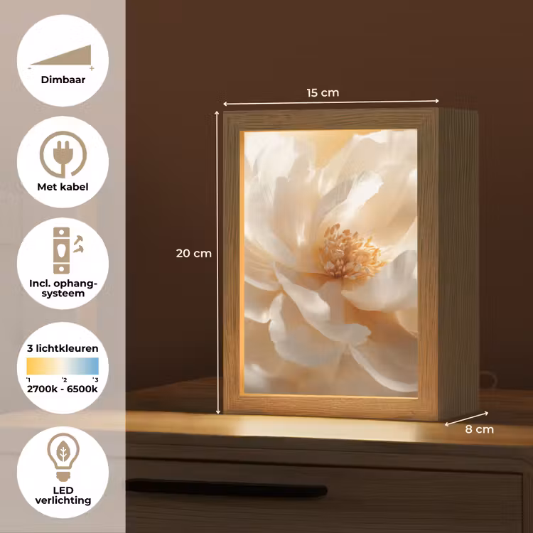 Close up - Pioenroos - Wit Light Box met kabel (Tafellamp) klein -USP_NL