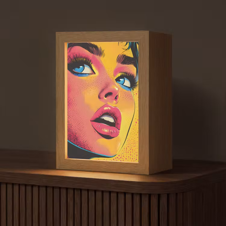 Close-up - Vrouwengezicht - Stippen - Geel Light Box met kabel (Tafellamp) klein -z3d_website