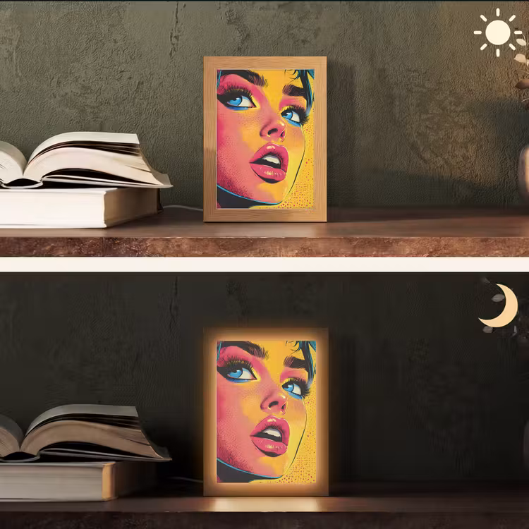 Close-up - Vrouwengezicht - Stippen - Geel Light Box met kabel (Tafellamp) klein -sfeer3