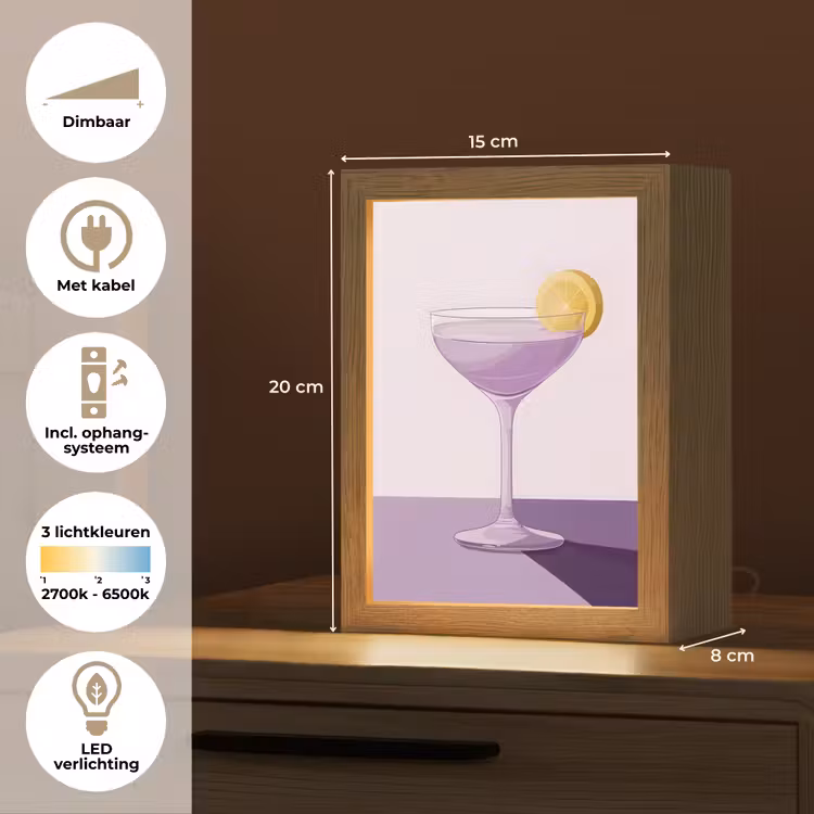 Cocktail - Paars - Minimalistisch - Citroen Light Box met kabel (Tafellamp) klein -USP_NL