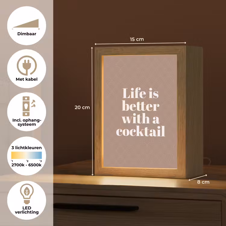 Cocktail - Tekst - Patroon - Wit Light Box met kabel (Tafellamp) klein -USP_NL