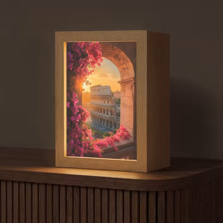 Colosseum - Rome - Roze Bloemen Light Box met kabel (Tafellamp) klein -z3d_website