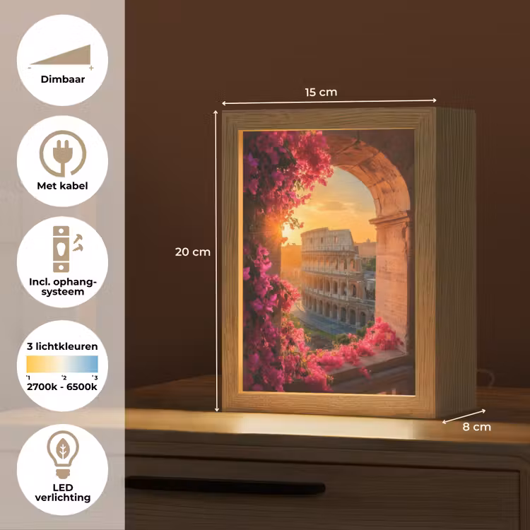 Colosseum - Rome - Roze Bloemen Light Box met kabel (Tafellamp) klein -USP_NL
