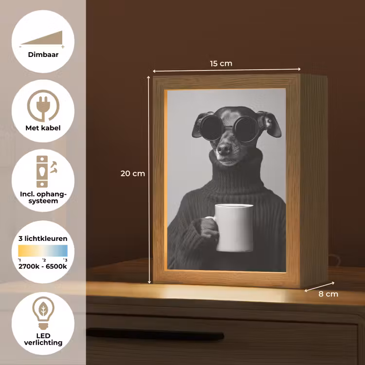 Coltrui - Hond - Bril - Mok Light Box met kabel (Tafellamp) klein -USP_NL