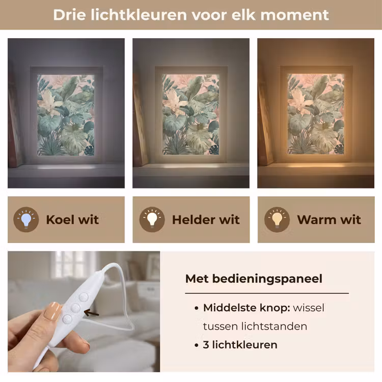 Compositie van bladeren - Groen - Roze Light Box met kabel (Tafellamp) klein -USP_lichtkleurNL