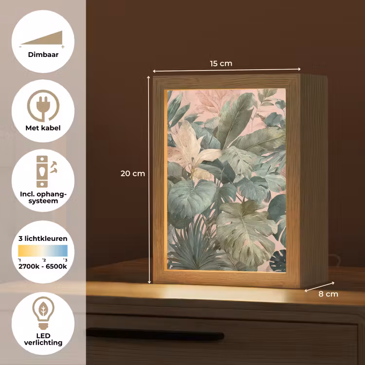 Compositie van bladeren - Groen - Roze Light Box met kabel (Tafellamp) klein -USP_NL