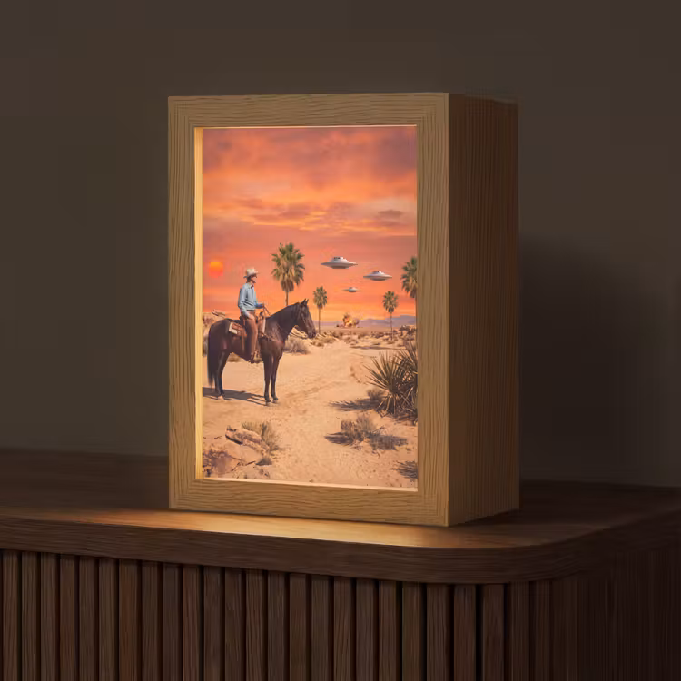 Tafellamp - Cowboy - Paard - Woestijn - Cowboy - Paard - Woestijn Light Box met kabel (Tafellamp) klein