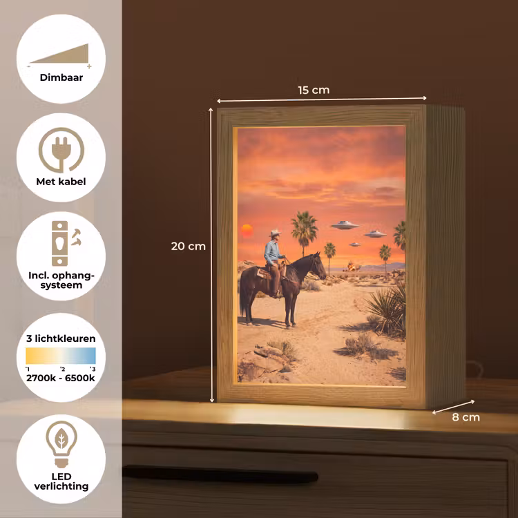 Tafellamp - Cowboy - Paard - Woestijn - Cowboy - Paard - Woestijn Light Box met kabel (Tafellamp) klein