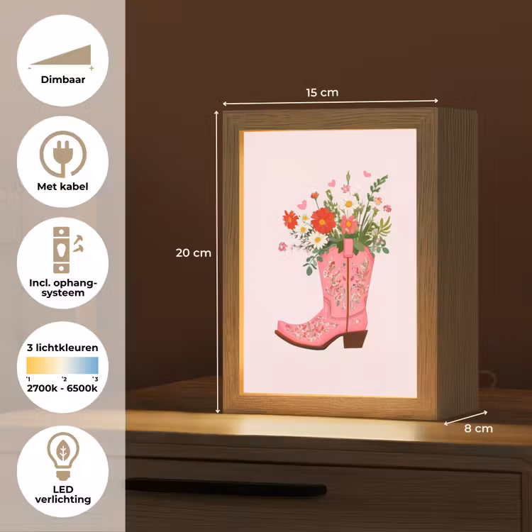 Cowboylaarzen - Roze - Boeket - Bloemen Light Box met kabel (Tafellamp) klein -USP_NL