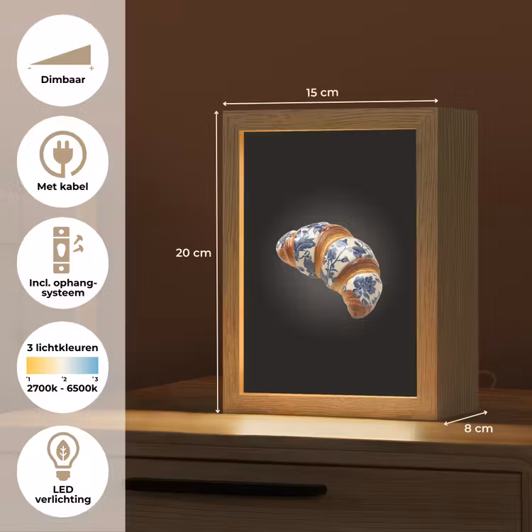 Croissant - Bloemenpatroon - Delftsblauw Light Box met kabel (Tafellamp) klein -USP_NL