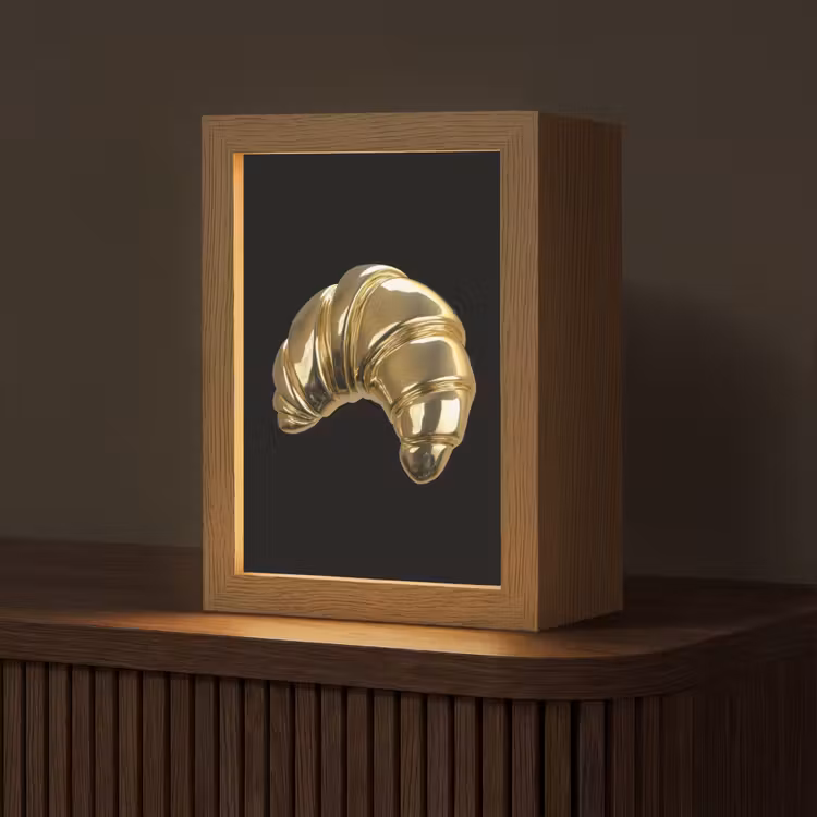 Croissant - Brood - Goud - Zwart Light Box met kabel (Tafellamp) klein -z3d_website