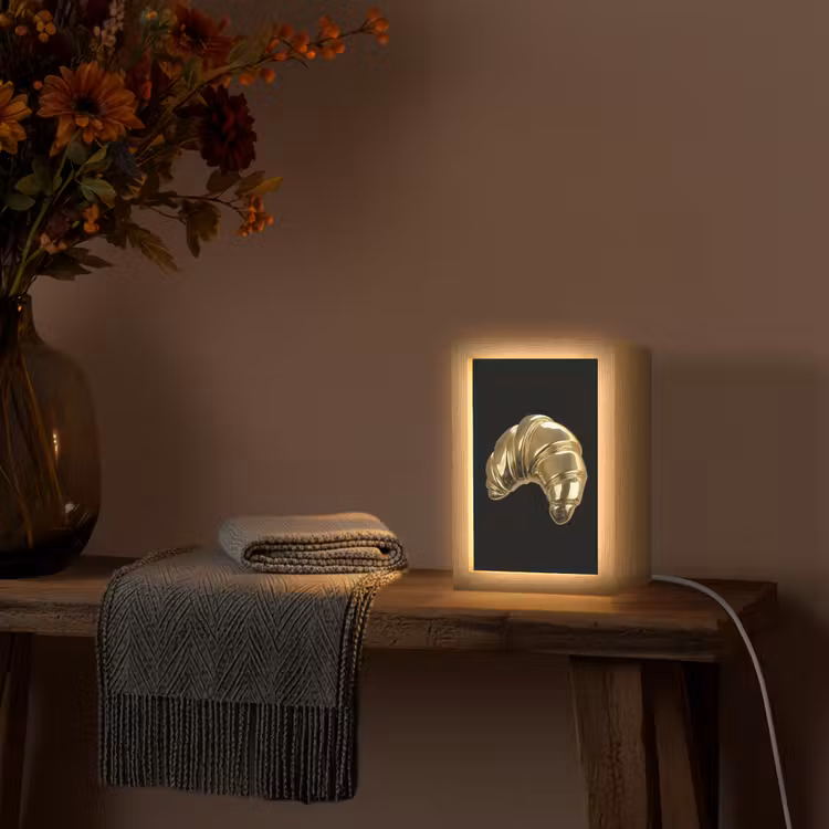 Croissant - Brood - Goud - Zwart Light Box met kabel (Tafellamp) klein -sfeer4