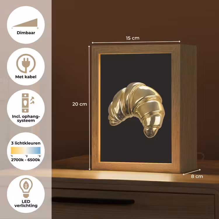 Croissant - Brood - Goud - Zwart Light Box met kabel (Tafellamp) klein -USP_NL