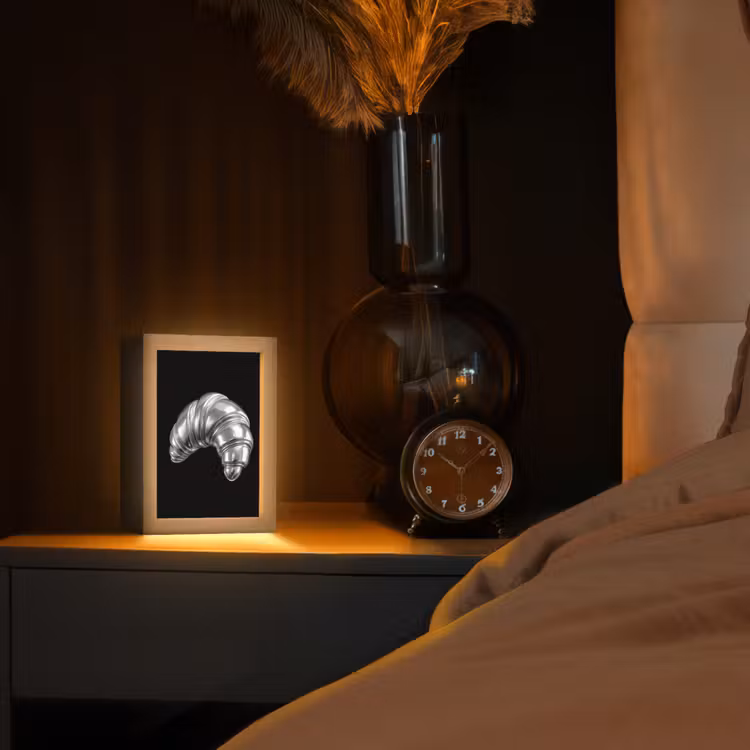 Croissant - Metaal - Zilver Light Box met kabel (Tafellamp) klein -sfeer1