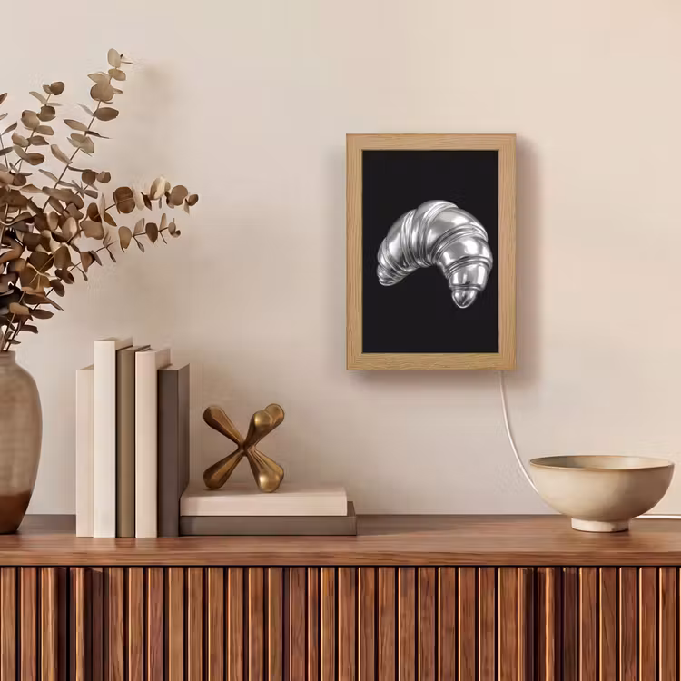 Croissant - Metaal - Zilver Light Box met kabel (Tafellamp) klein -sfeer2