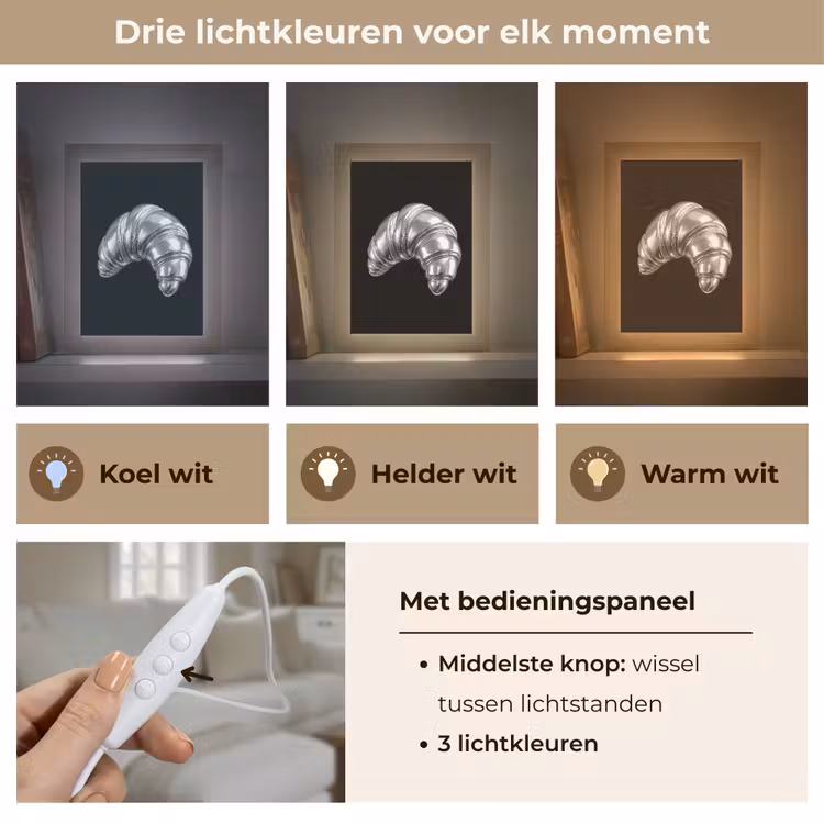 Croissant - Metaal - Zilver Light Box met kabel (Tafellamp) klein -USP_lichtkleurNL