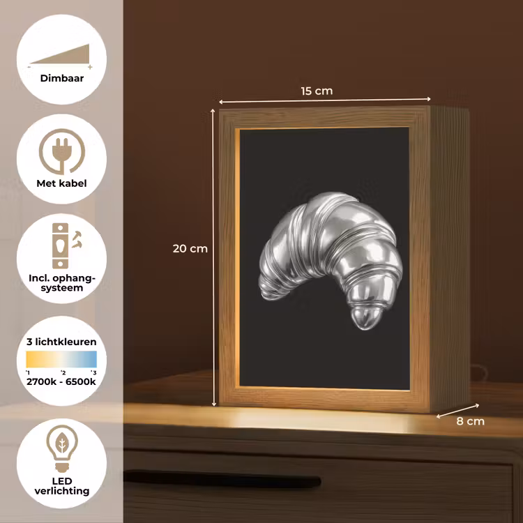 Croissant - Metaal - Zilver Light Box met kabel (Tafellamp) klein -USP_NL
