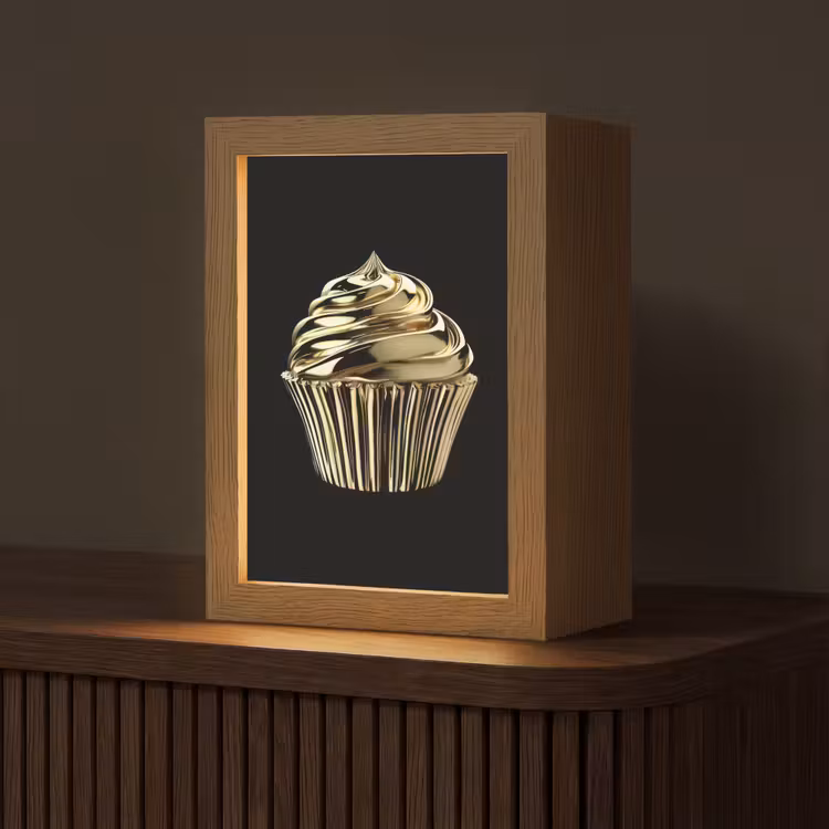 Cupcake - Eten - Goud - Zwart Light Box met kabel (Tafellamp) klein -z3d_website