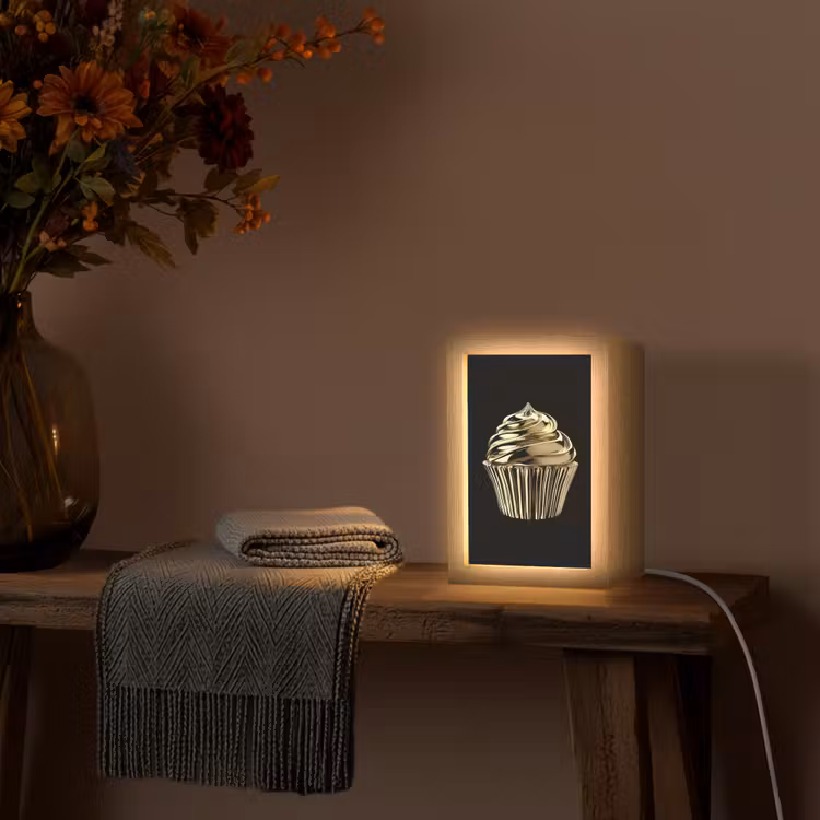 Cupcake - Eten - Goud - Zwart Light Box met kabel (Tafellamp) klein -sfeer4