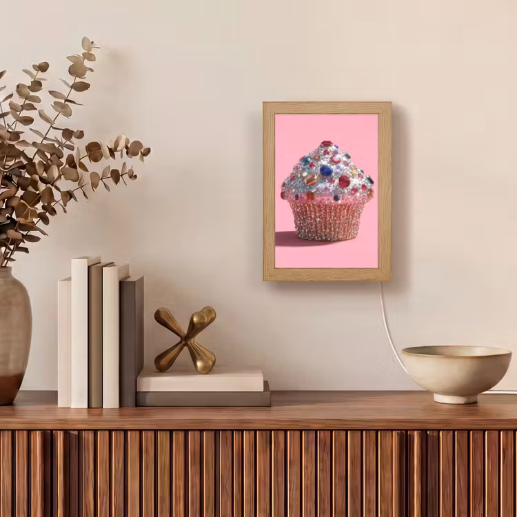 Cupcake - Kleurrijk - Edelstenen Light Box met kabel (Tafellamp) klein -sfeer2