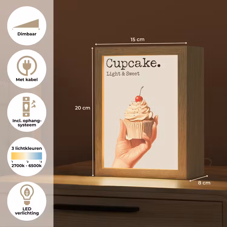 Cupcake - Zoet - Kers Light Box met kabel (Tafellamp) klein -USP_NL