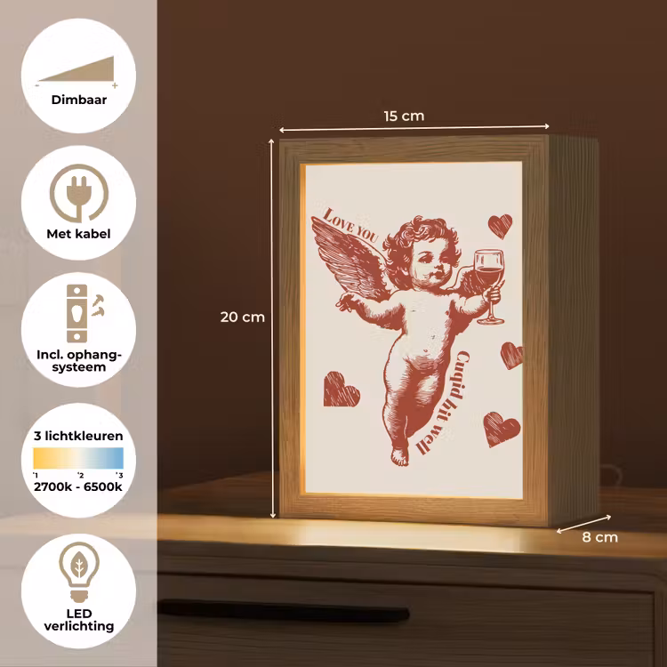 Cupido - Hartjes - Rood - Klassiek Light Box met kabel (Tafellamp) klein -USP_NL
