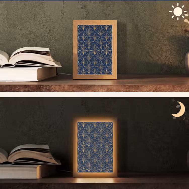 Deco - Waaier - Blauw Light Box met kabel (Tafellamp) klein 925 -sfeer3